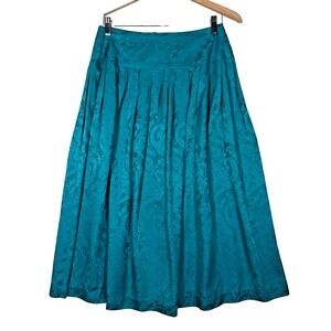 Nancy Johnson Vintage Silk Skirt Size 10 Petite Teal Blue Paisley Pattern Pleats